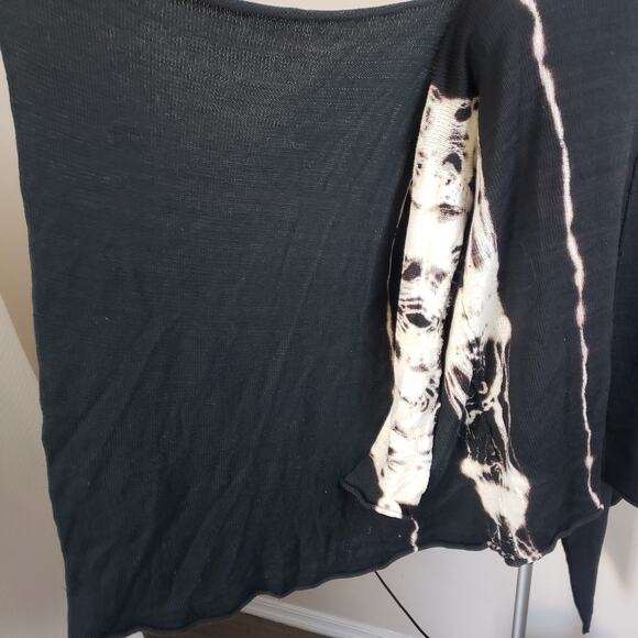 Krista Larson Black & White Hand Dyes Open Cardigan Loose Knit. OS. Asymmetrical - Picture 10 of 16